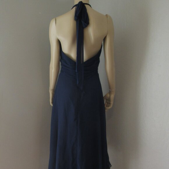 Jim Hjelm Blue Evening Halter Chiffon Padded Bust Size 10 Vintage V-Neck Dress - Picture 2 of 3